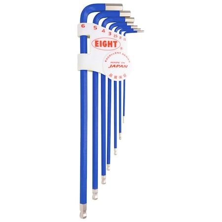 Eight Tool TAPER HEAD HEX KEY L-HANDLE EXTRA LONG SET, 7PC 1.5-6MM BLUE TLC-S7BL